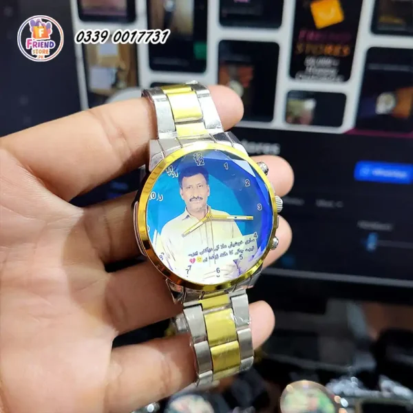 Customized-Photo-Dial-Watch-for-men-white-golden-friend-store customize photo dial printed wrist watch for men two tone white golden metal chain