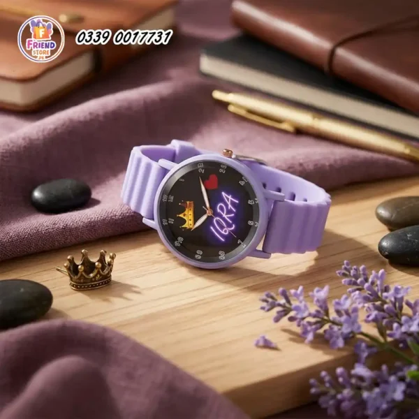 custom-name-print-wrist-watch-for-women-friend-store customize name printed wrist watch for women soft silicone strap lavender color
