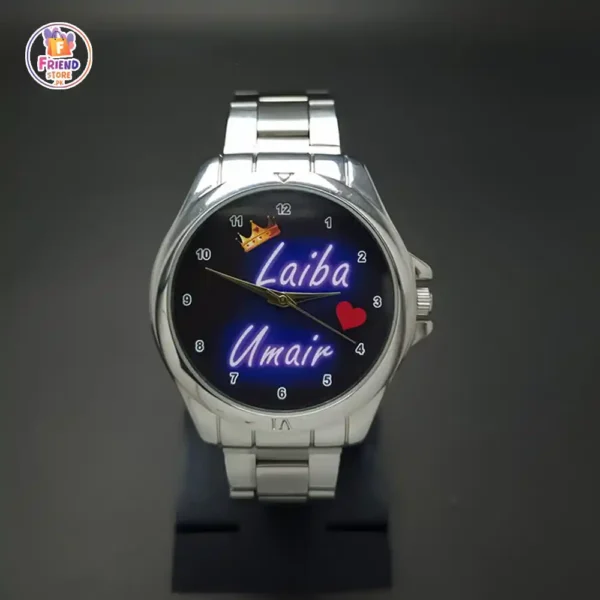 custom-photo-name-printed-wrist-watch-for-men Customize photo and name printed wrist watch for men metal chain stainless steel