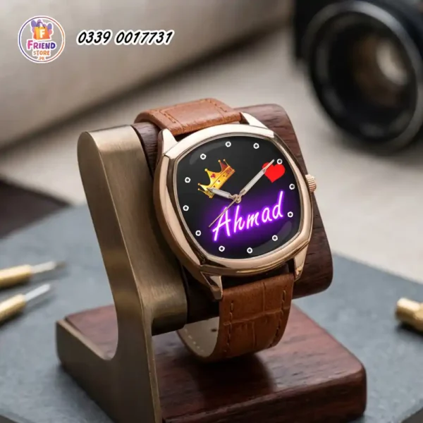 custom-photo-print-wrist-watch-brown-leather-strap-friend-store custom photo printed wrist watch for men brown leather strap