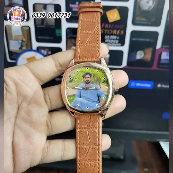 custom-photo-watch-brown-leather-strap-friend-store customize photo printed wrist watch for men brown leather strap