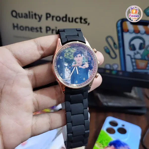 custom-wrist-watch-for-men Custom Photo Wrist Watch for Men – Black Silicone-Coated ABS Strap