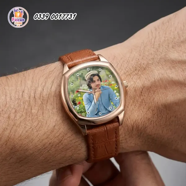 customize-photo-watch-brown-leather-strap-friend-store customized photo printed wrist watch for men brown leather strap