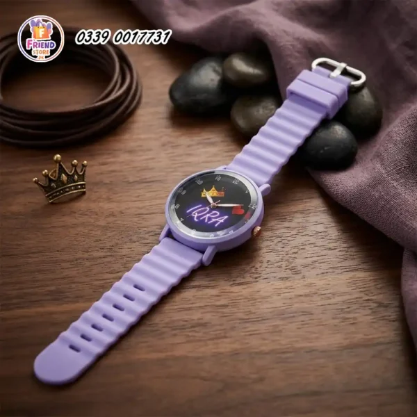 customized-name-print-wrist-watch-for-women-friend-store customize name printed wrist watch for women soft silicone strap lavender color