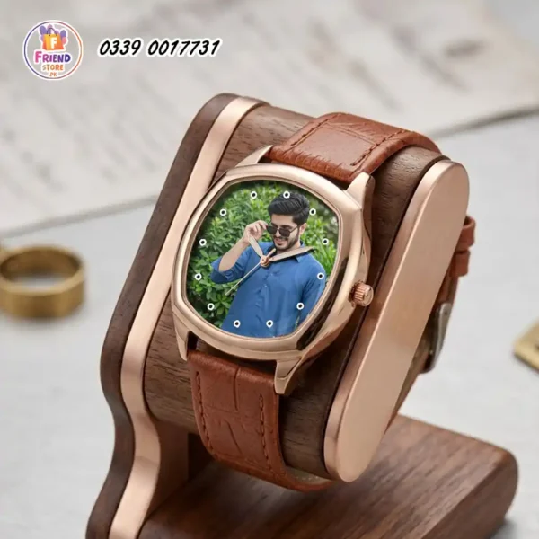 customized-photo-print-watch-brown-leather-strap-friend-store customize photo printed wrist watch for men brown leather strap