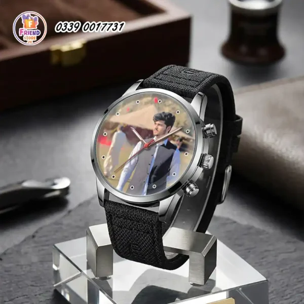 customize photo printed wrist watch black leather strap