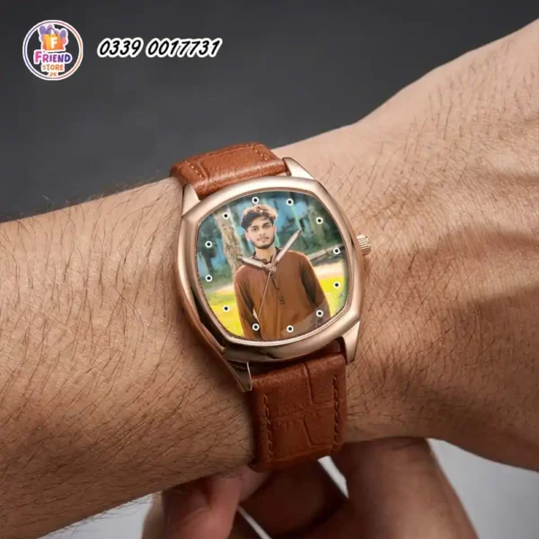customized-photo-watch-brown-leather-strap-friend-store customize photo printed wrist watch for men brown leather strap
